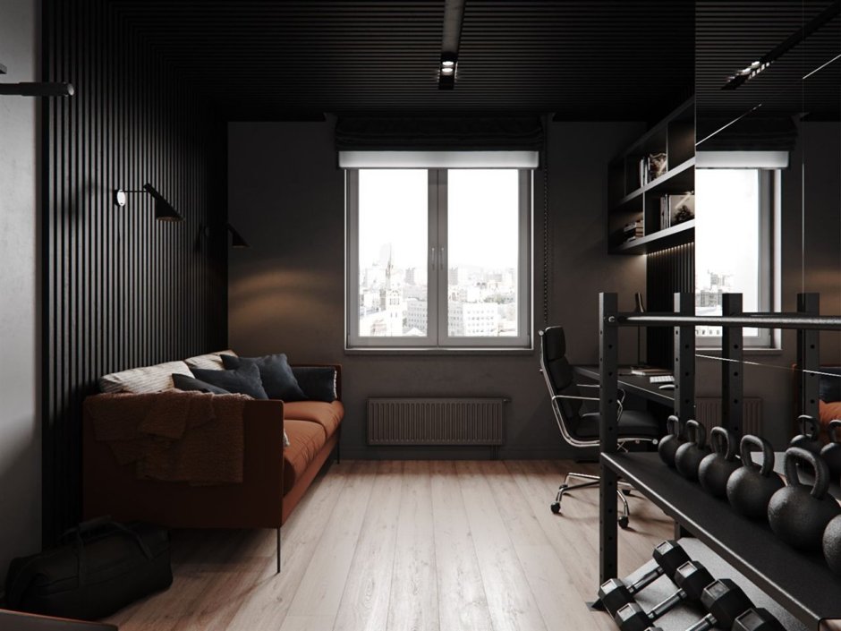 Кабинет и спортзал в одной комнате