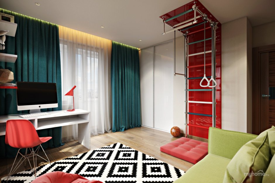Комната для подростка мальчика со шведской стенкой