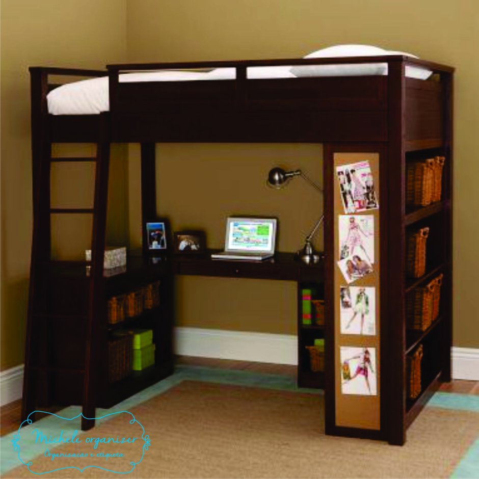 Кровать на втором этаже а внизу стол