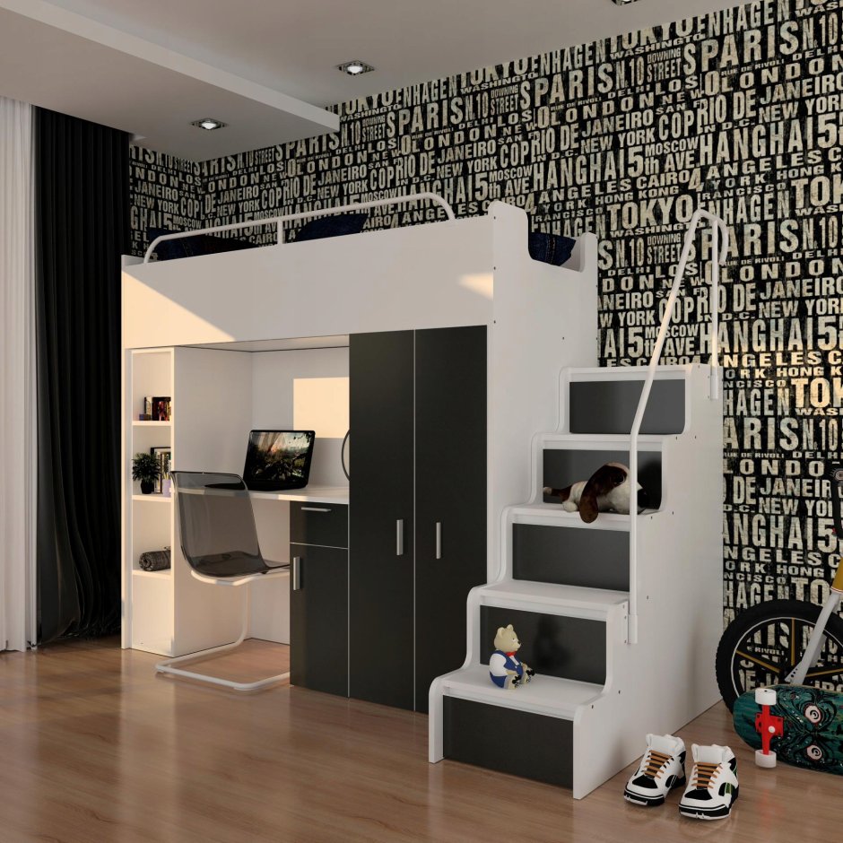 Двухэтажная кровать со столом