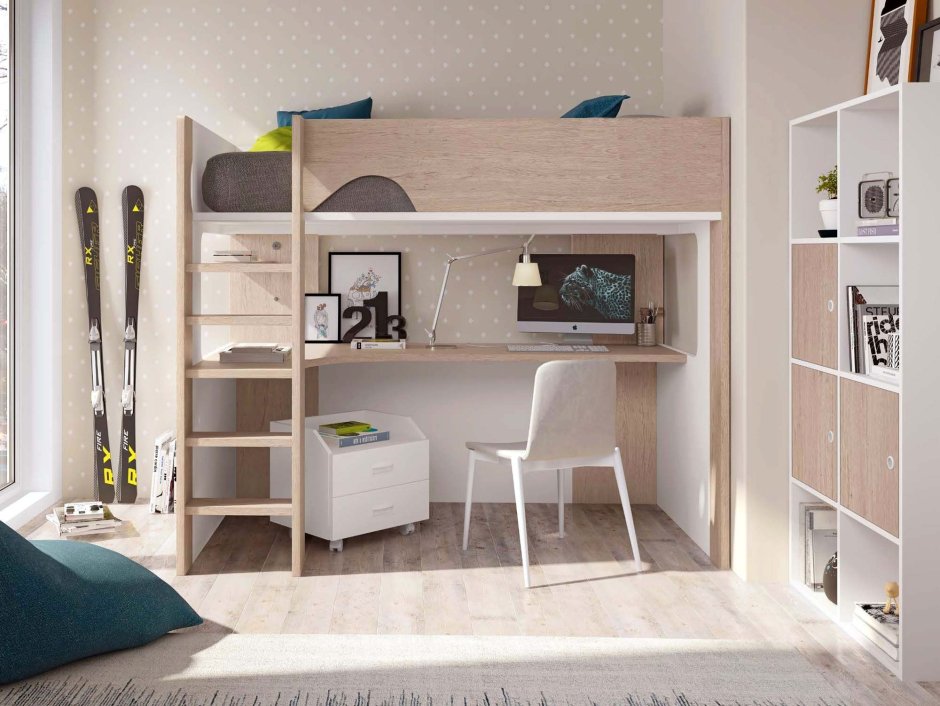 Двухэтажная кровать для девочек со столом