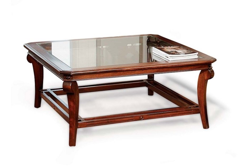 Журнальный столик деревянный со стеклом