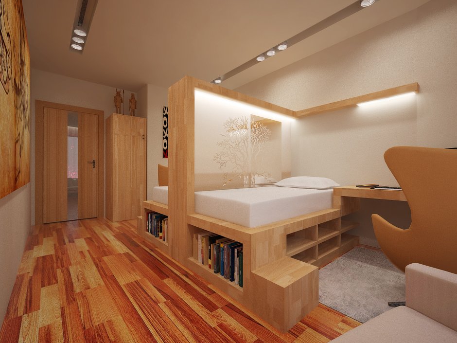 Планировка комнаты для подростка с подиумом