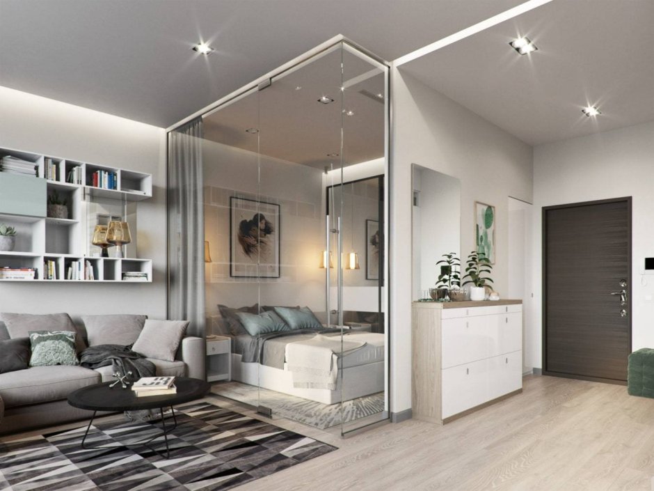 Планировка двухкомнатной студии 43 кв.м