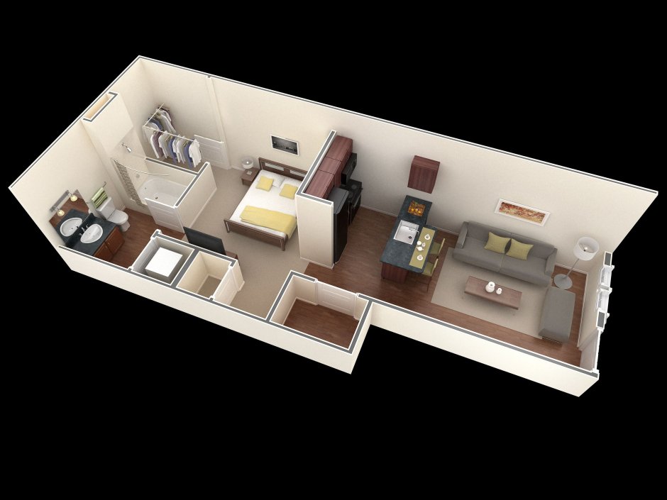 3д планировка квартиры студии