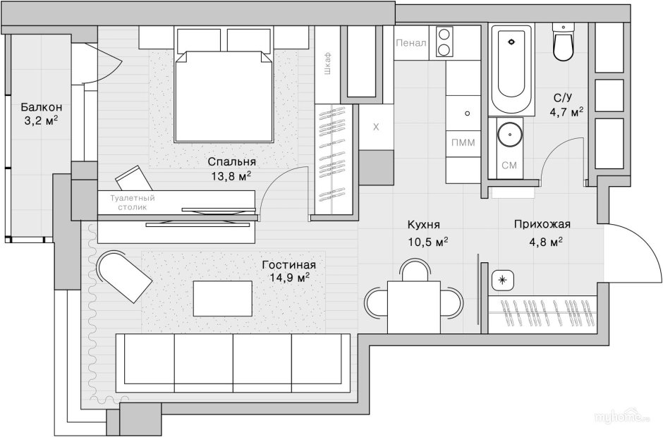 Гостиная в хрущевке в современном стиле