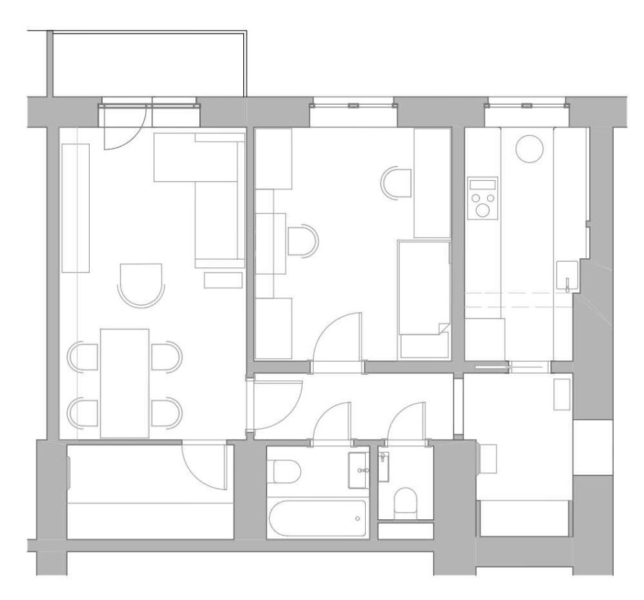 Перепланировка двухкомнатной сталинки 56 кв.м