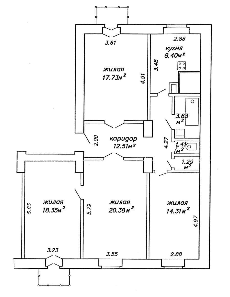 Планировкагостинная 60м2