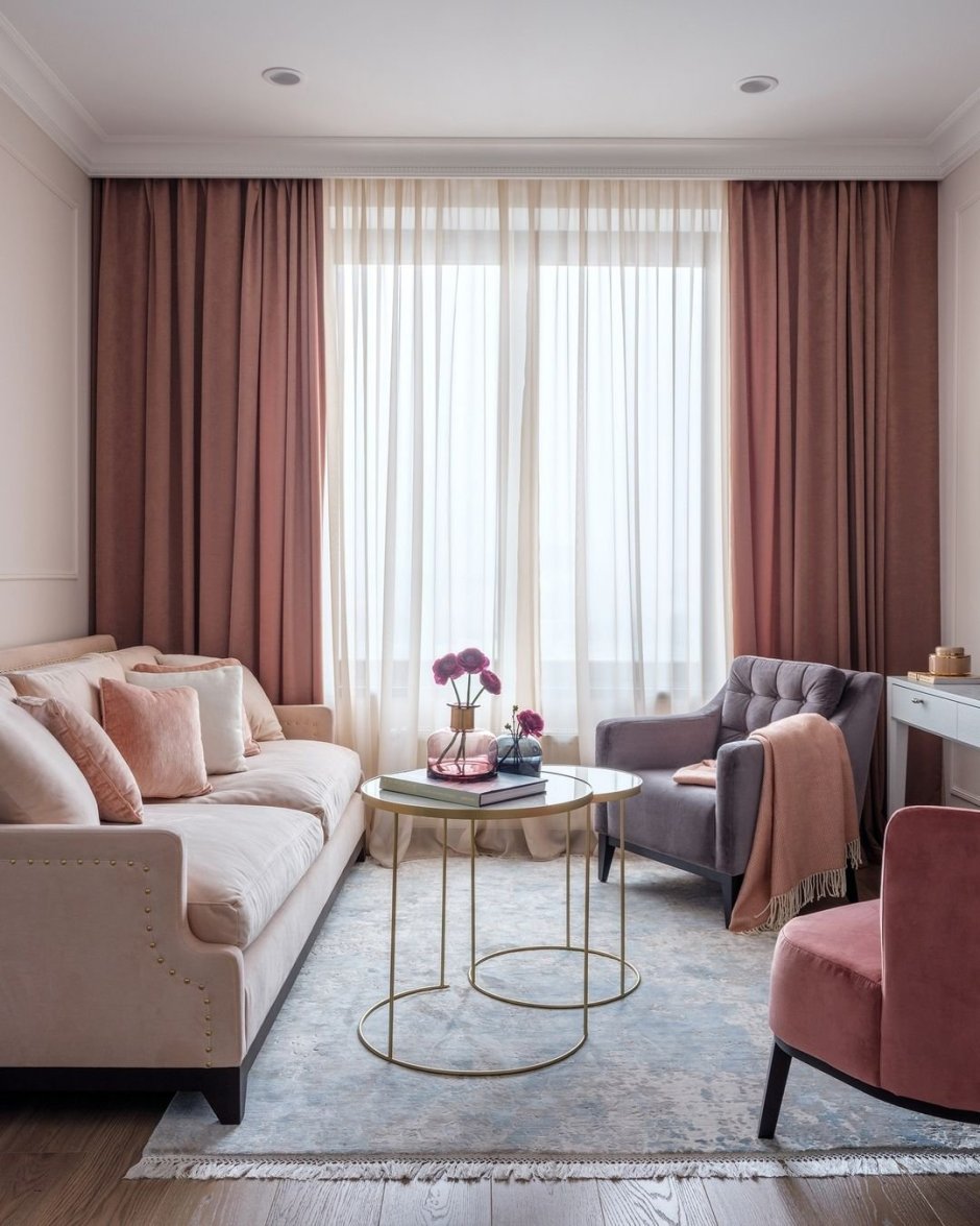 Шторы в гостиную в бежевых тонах