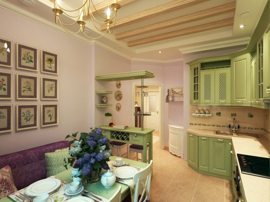 Кухня в стиле Прованс в оливковых тонах