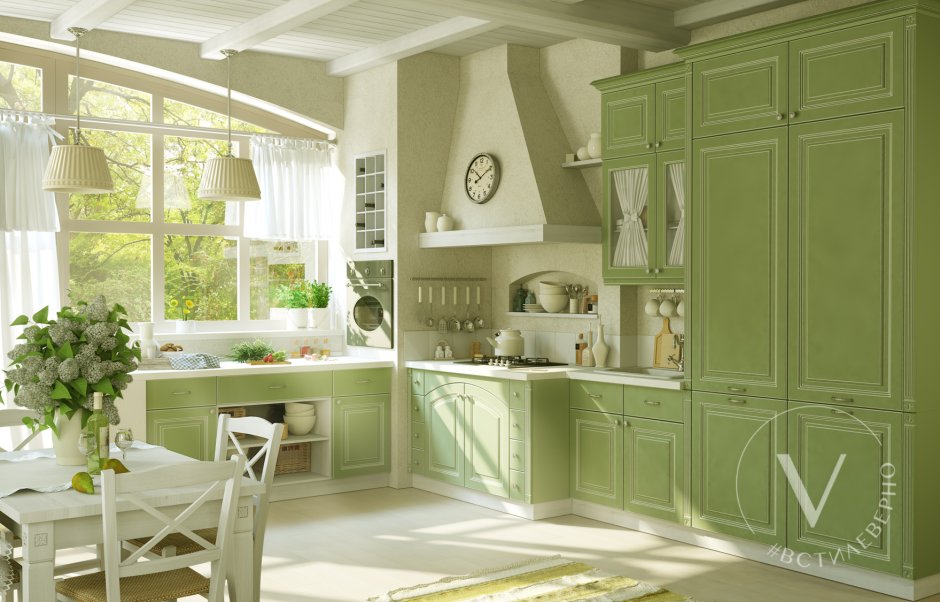 Оливковые шторы на кухню