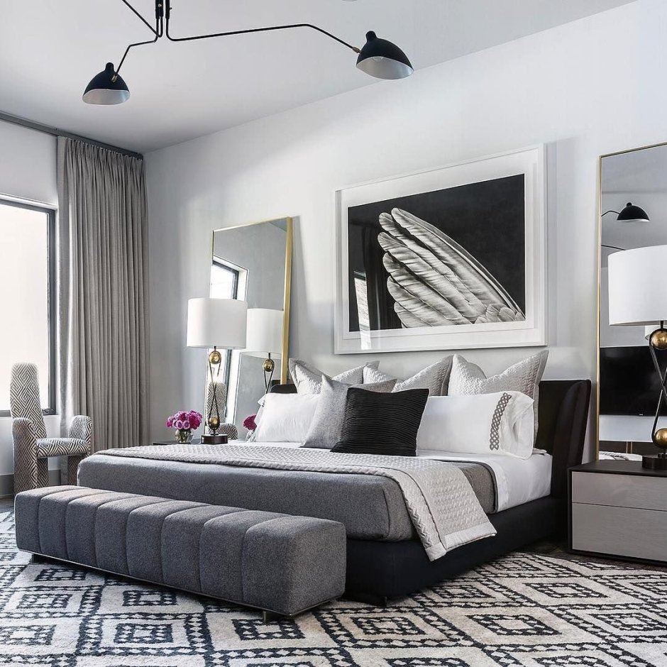 Серые стены в спальне