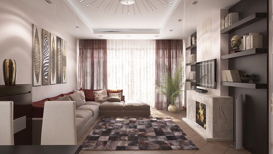 Интерьер квадратной гостиной-с 15м2