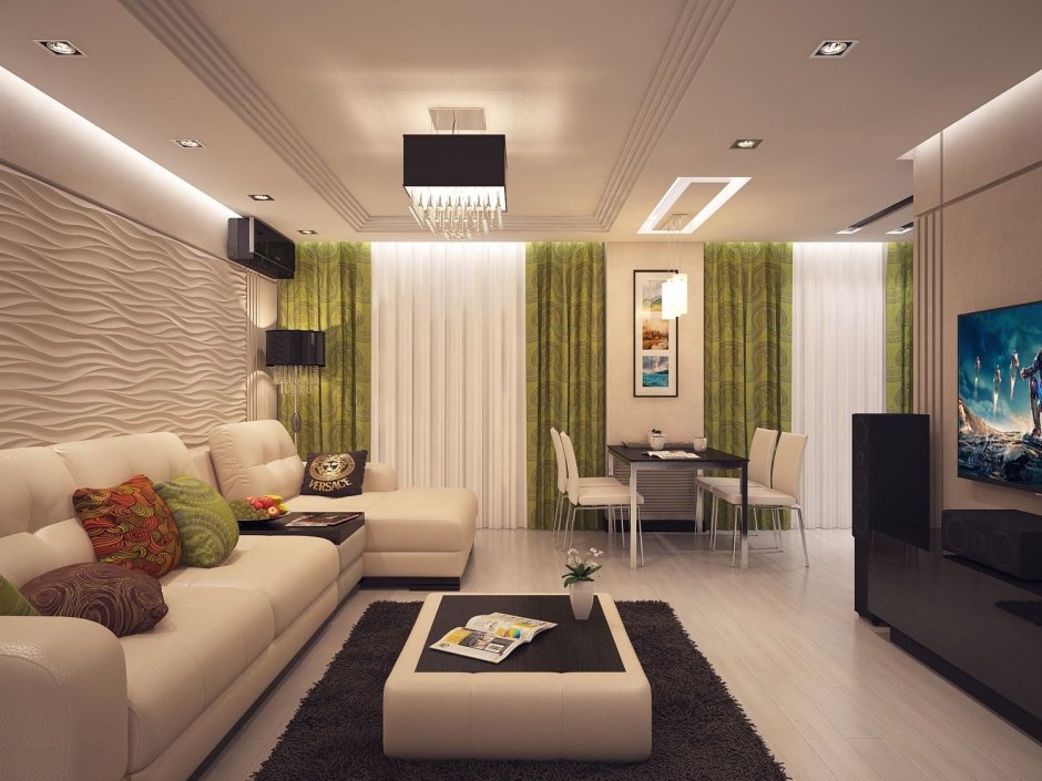 Прямоугольная гостиная в современном стиле