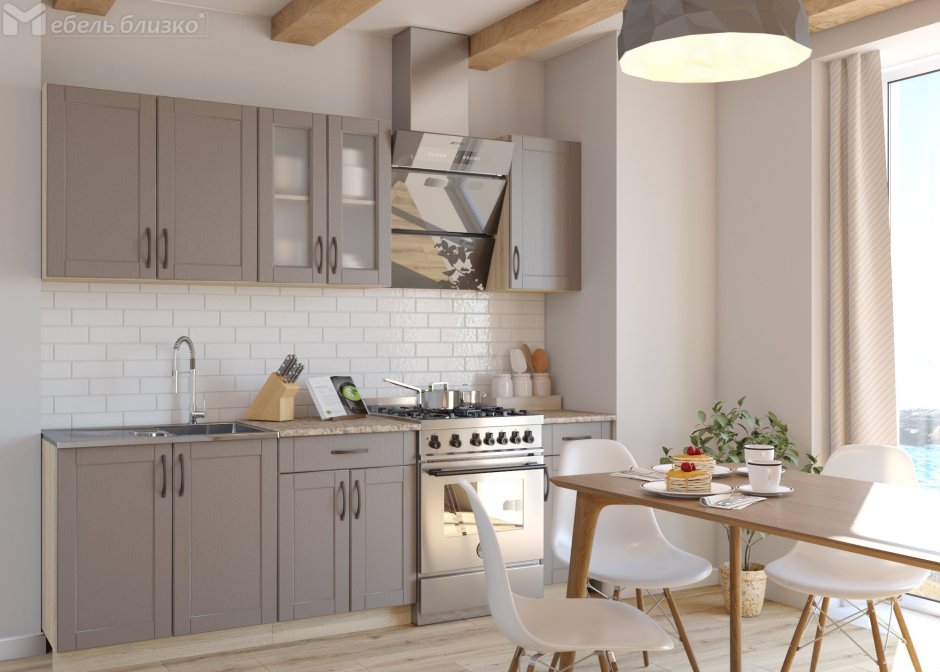 Пыльно розовая кухня в интерьере