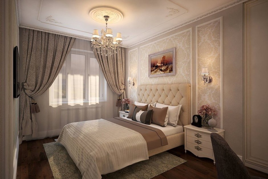 Интерьер белой спальни в классическом стиле