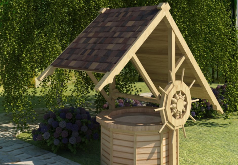 Украшение колодца на даче