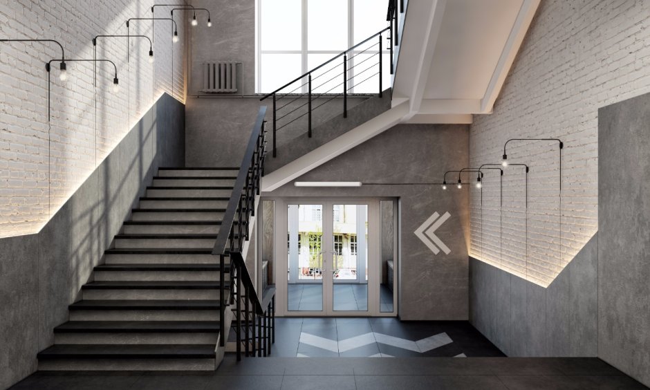 Школьный коридор с лестницей картинка