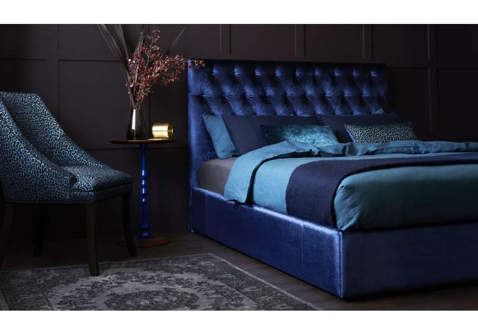 Аскона велюр кровать синий
