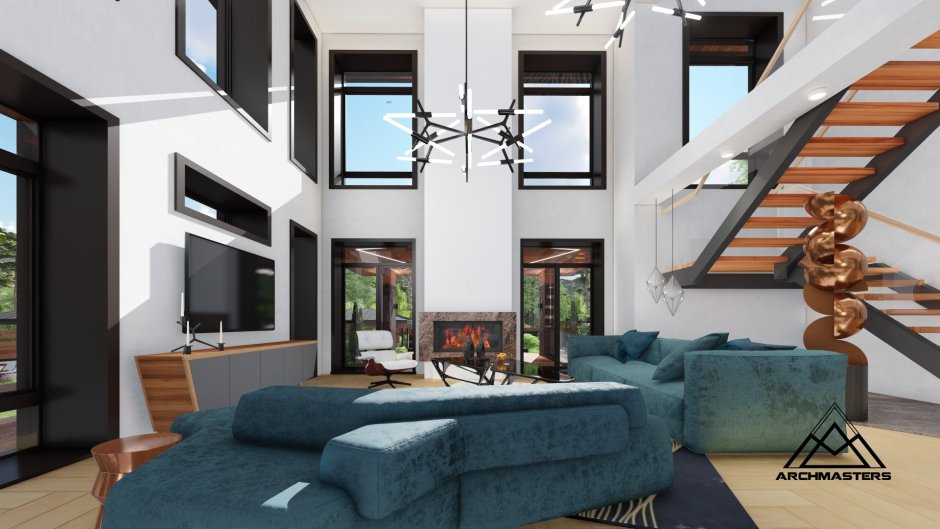 Планировка с панорамными окнами и вторым светом