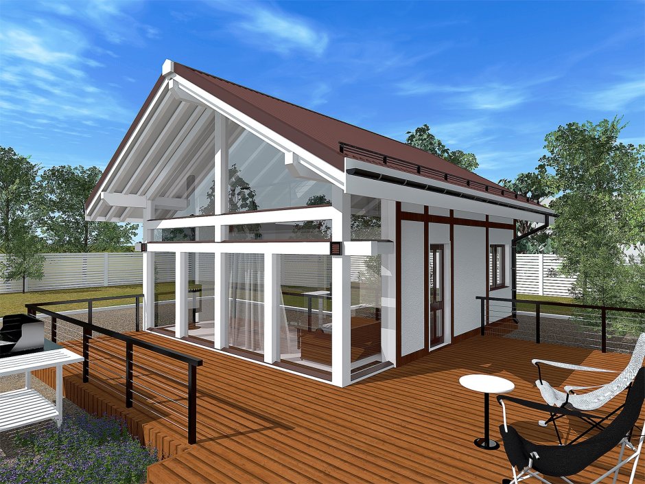 Каркасный дом с террасой на крыше