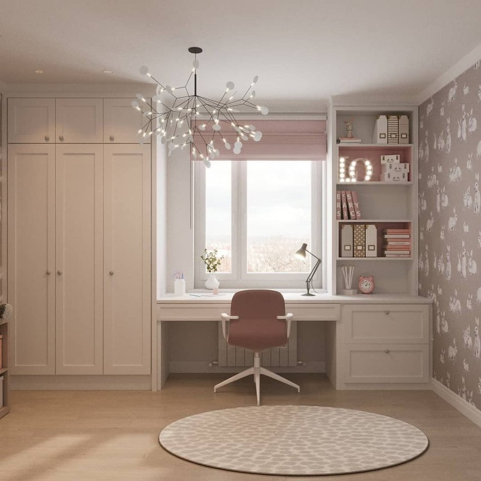 Шкафы вдоль окна