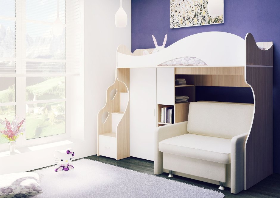 Кровать двухъярусная с лестницей (секция 2, 3) ева-1