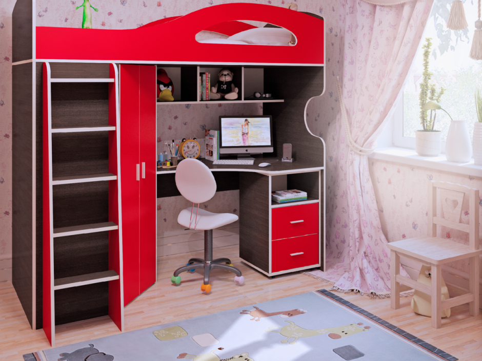 2х ярусная кровать с лестницей комодом икеа