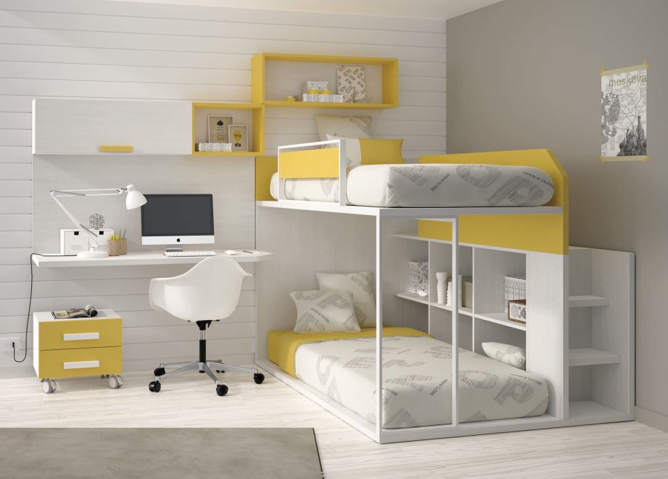 Двухуровневая детская кровать в современном стиле