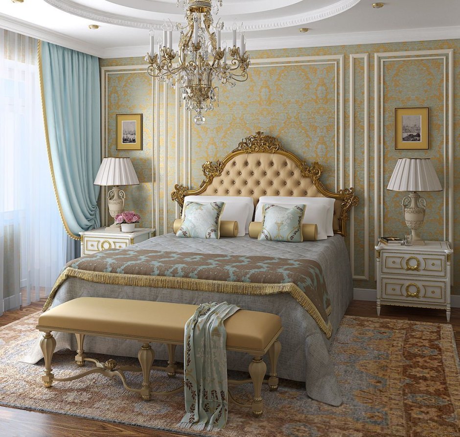Спальня в стиле Барокко в золотых тонах