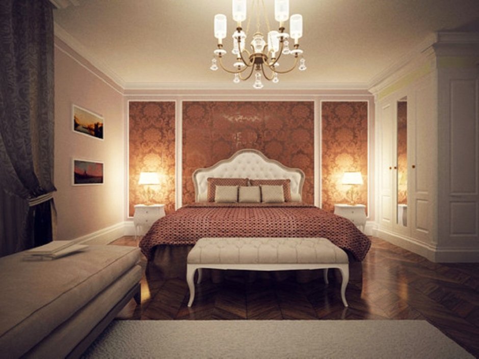 Спальня в классическом стиле с темной мебелью
