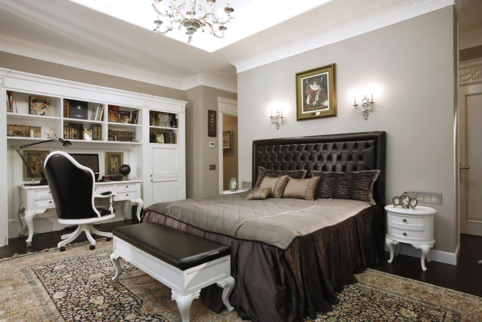 Спальня в современном классическом стиле в бордовом