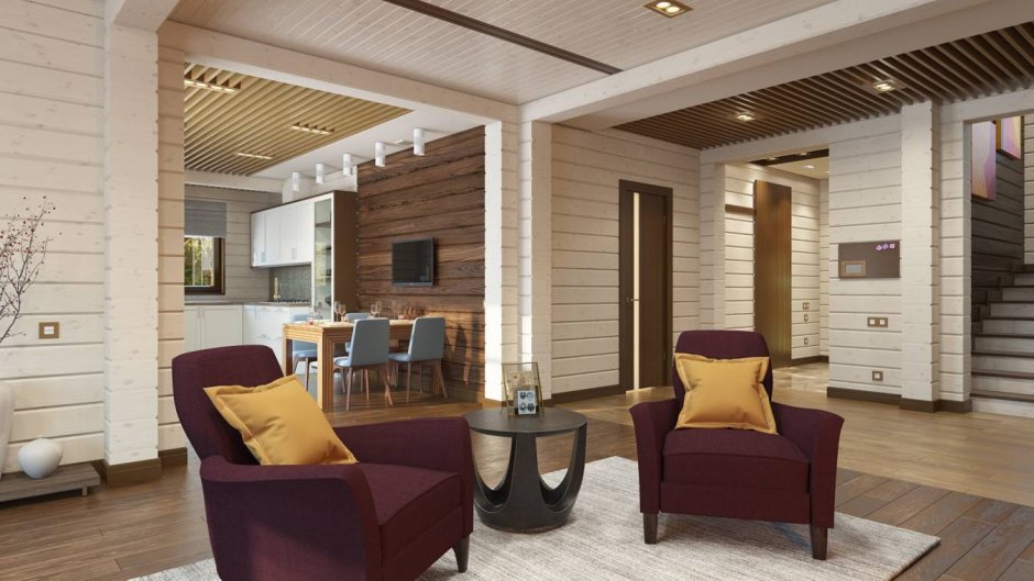 Гостиная имитация бруса интерьер