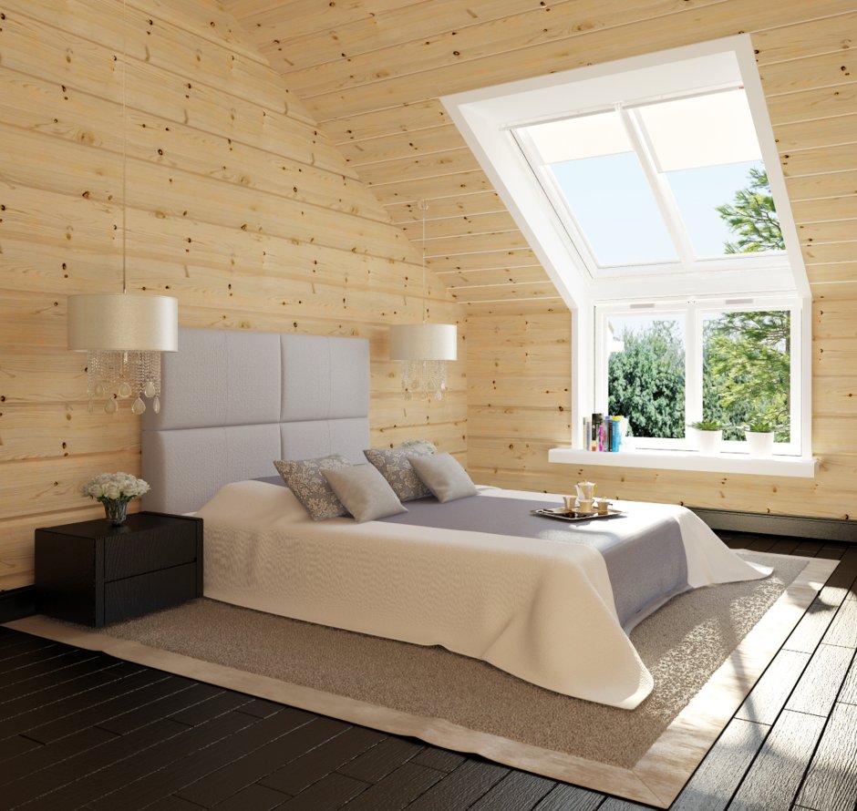 Имитация бруса в интерьере мансарды