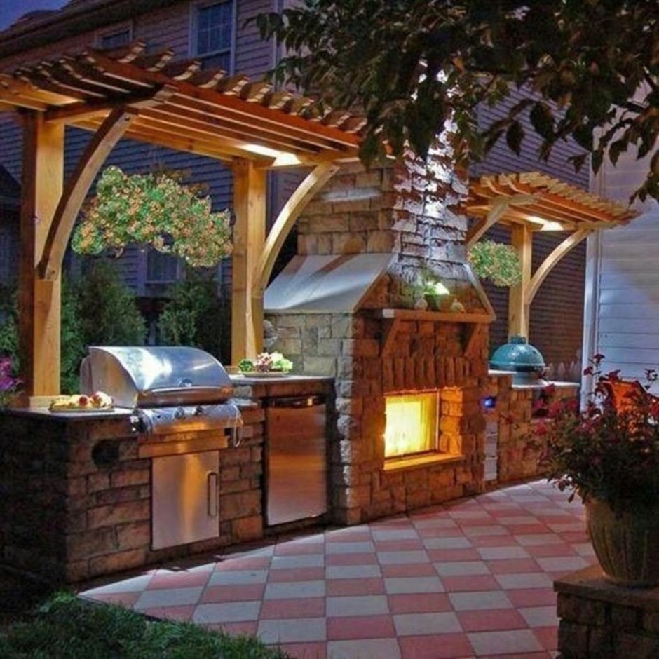 Летняя кухня с бассейном на даче