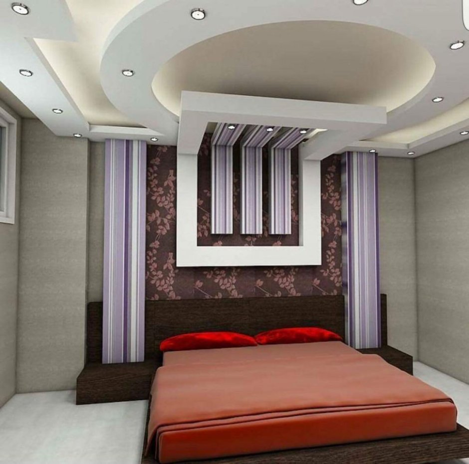 Бирюзовый натяжной потолок в спальне