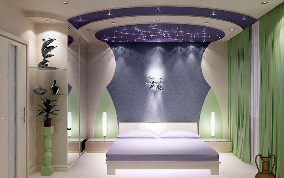 Потолки из гипсокартона для спальни