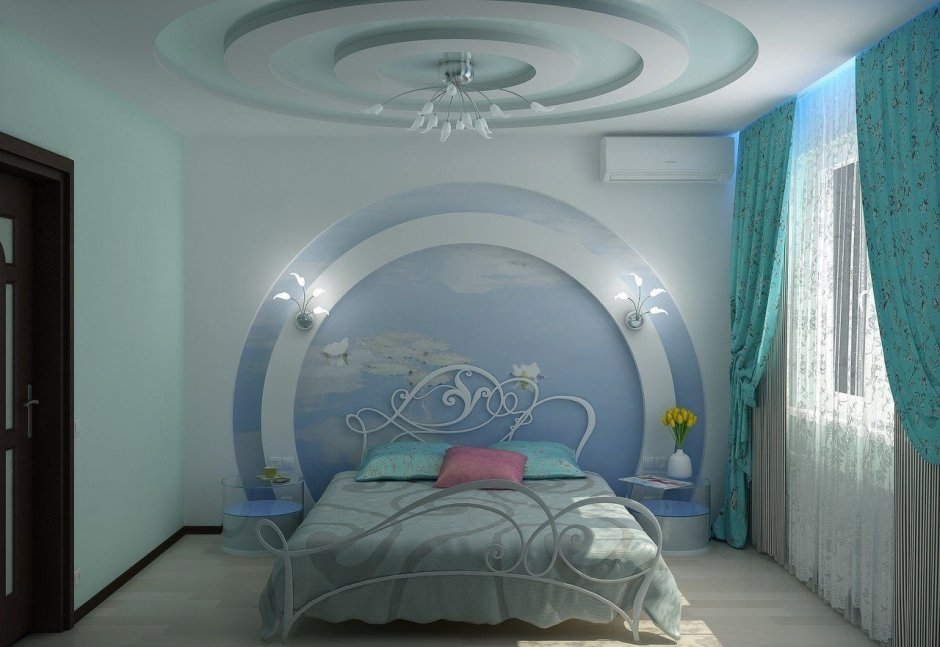 Фигурный потолок из гипсокартона для спальни