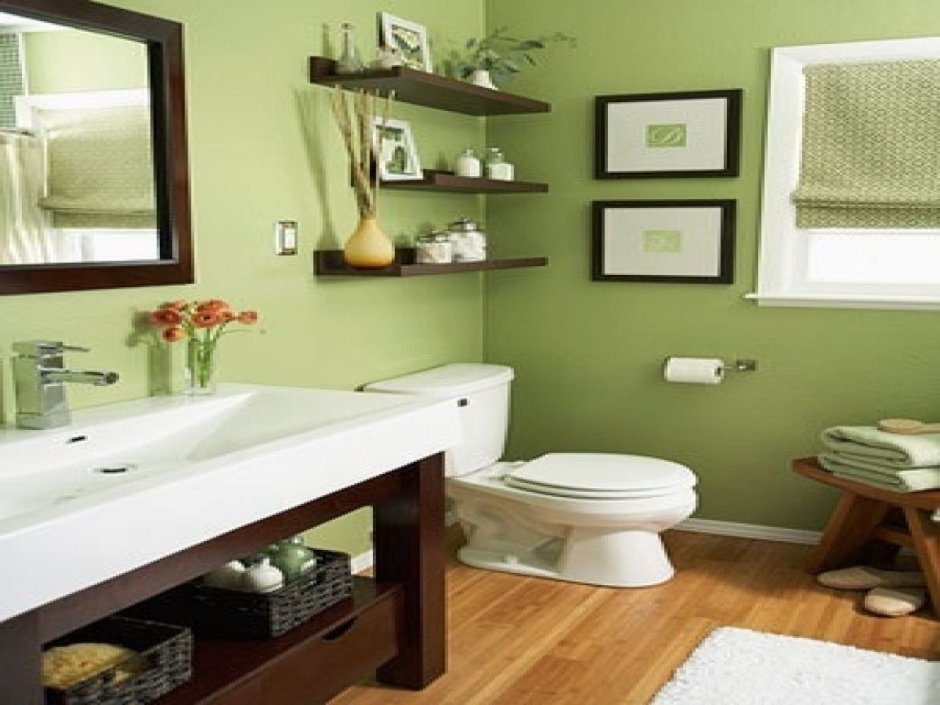 Оливковый цвет стен в ванной