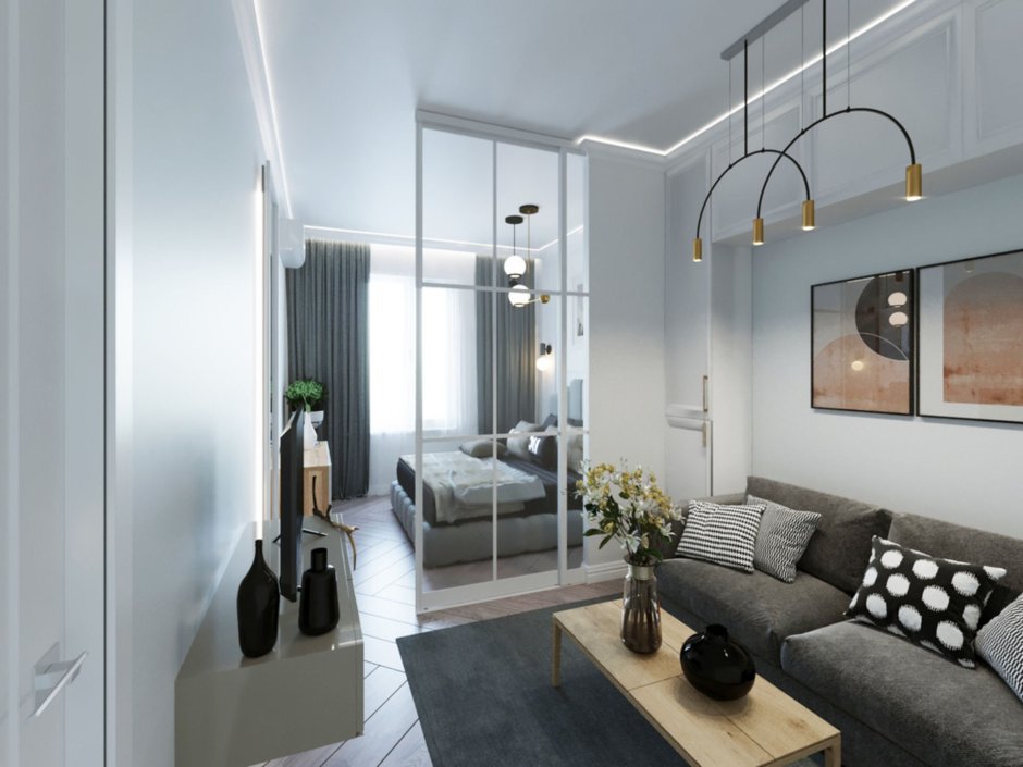Дизайн проект двухкомнатной квартиры дву в серых тонах