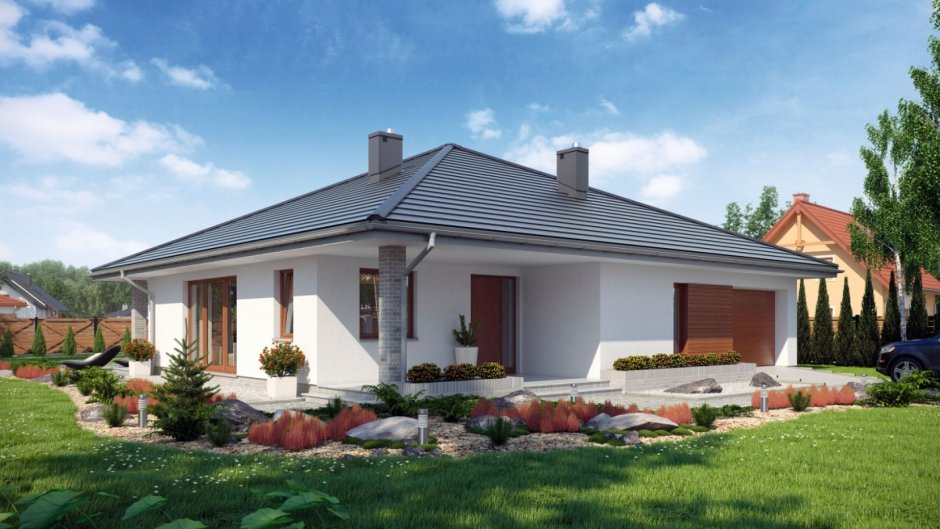 Одноэтажный дом с низкой крышей