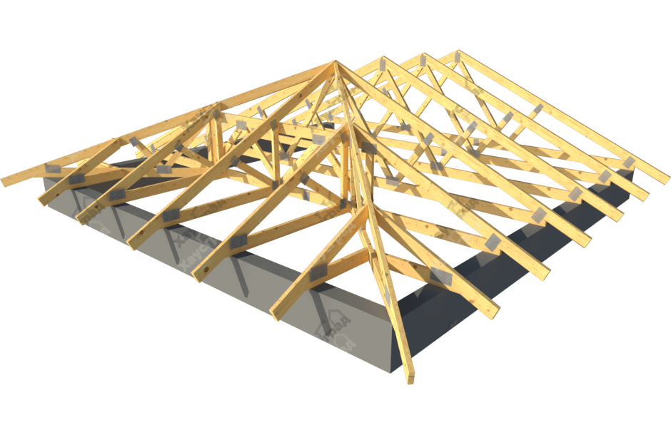 Висячая стропильная система четырехскатной крыши