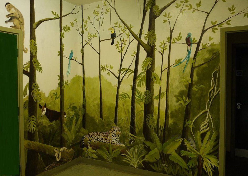 Роспись стен в детском саду дерево трава