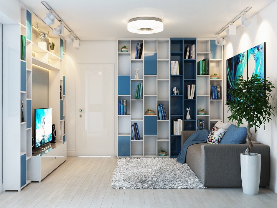 Интерьер однушки в синий тонах