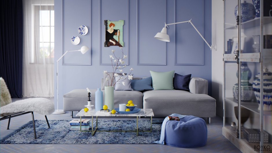 Интерьер квартиры сиреневый и голубой