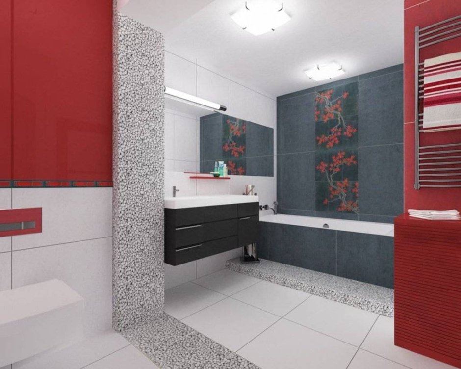 Красно белая ванная комната