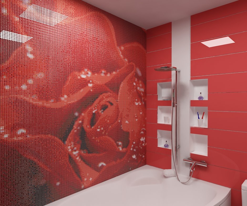 Красная плитка в ванную комнату