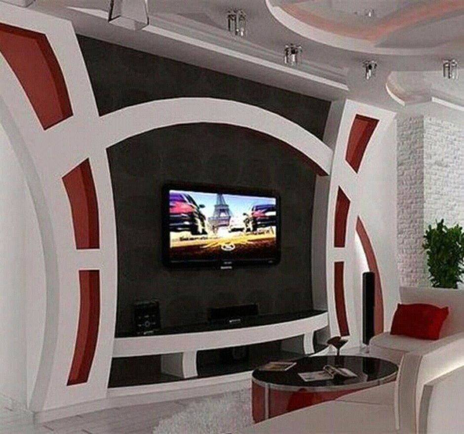 Декор стены в гостиной с телевизором