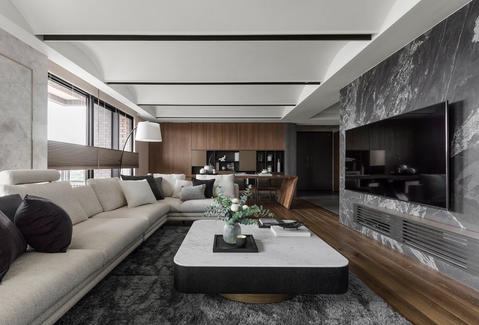Marble Design Black Living Room