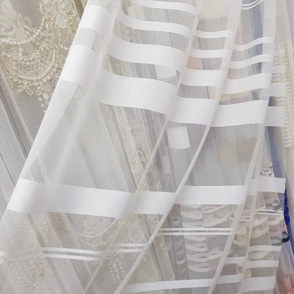 Тюль сетка белая в полоску